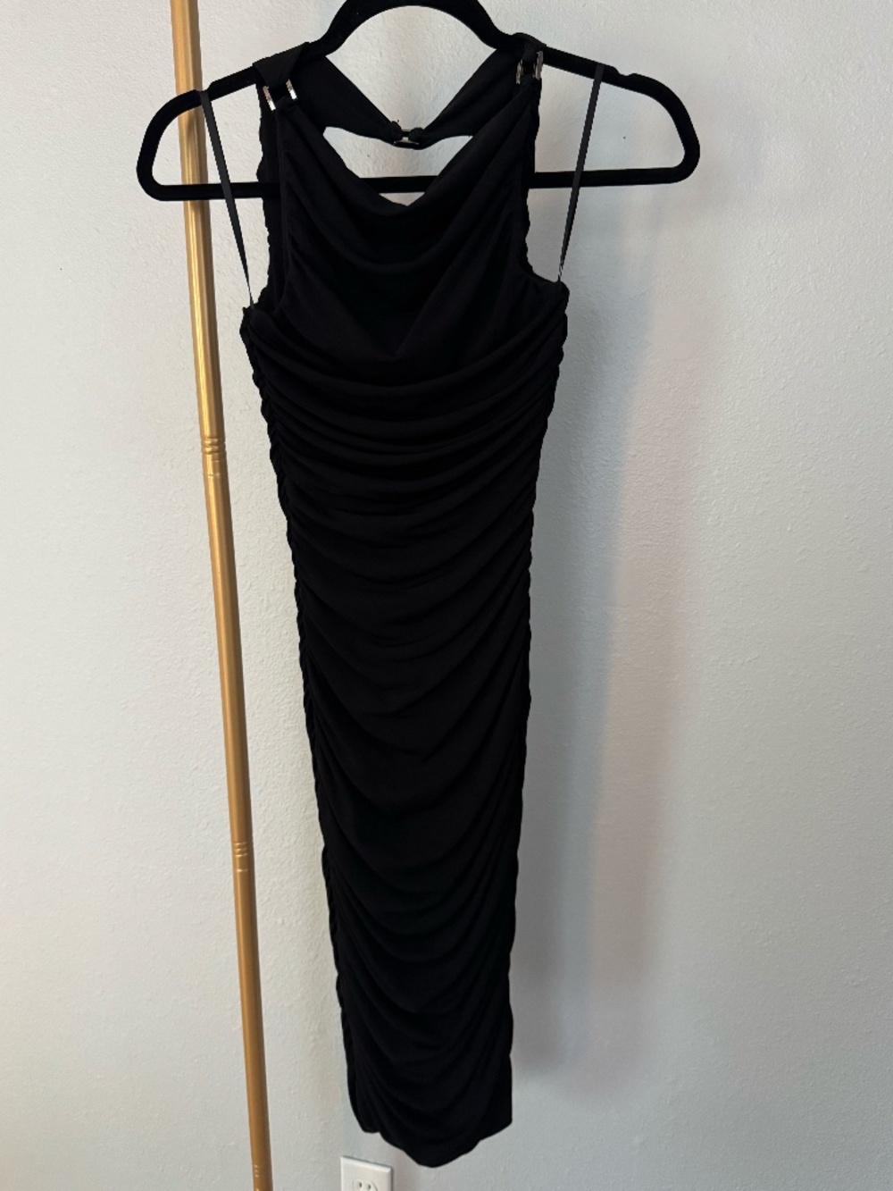 Cache rouched bodycon black dress (size 2)